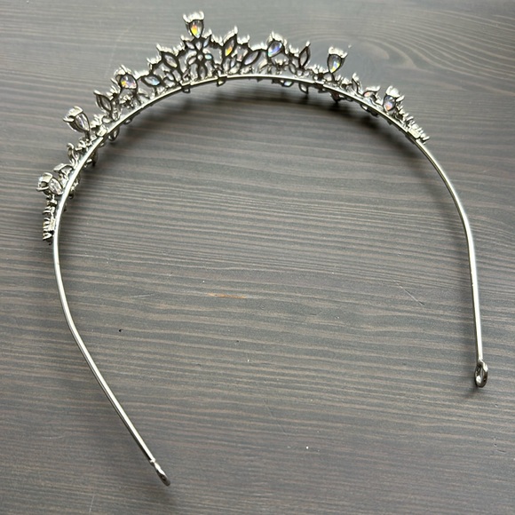 Silver Crystal Tiara with Floral Design - Picture 5 of 12